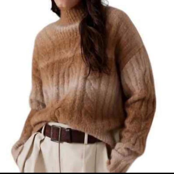 Banana Republic Alpaca Italian Yarn Knit mock neck drop shoulder tan ombre  xs - Picture 1 of 9